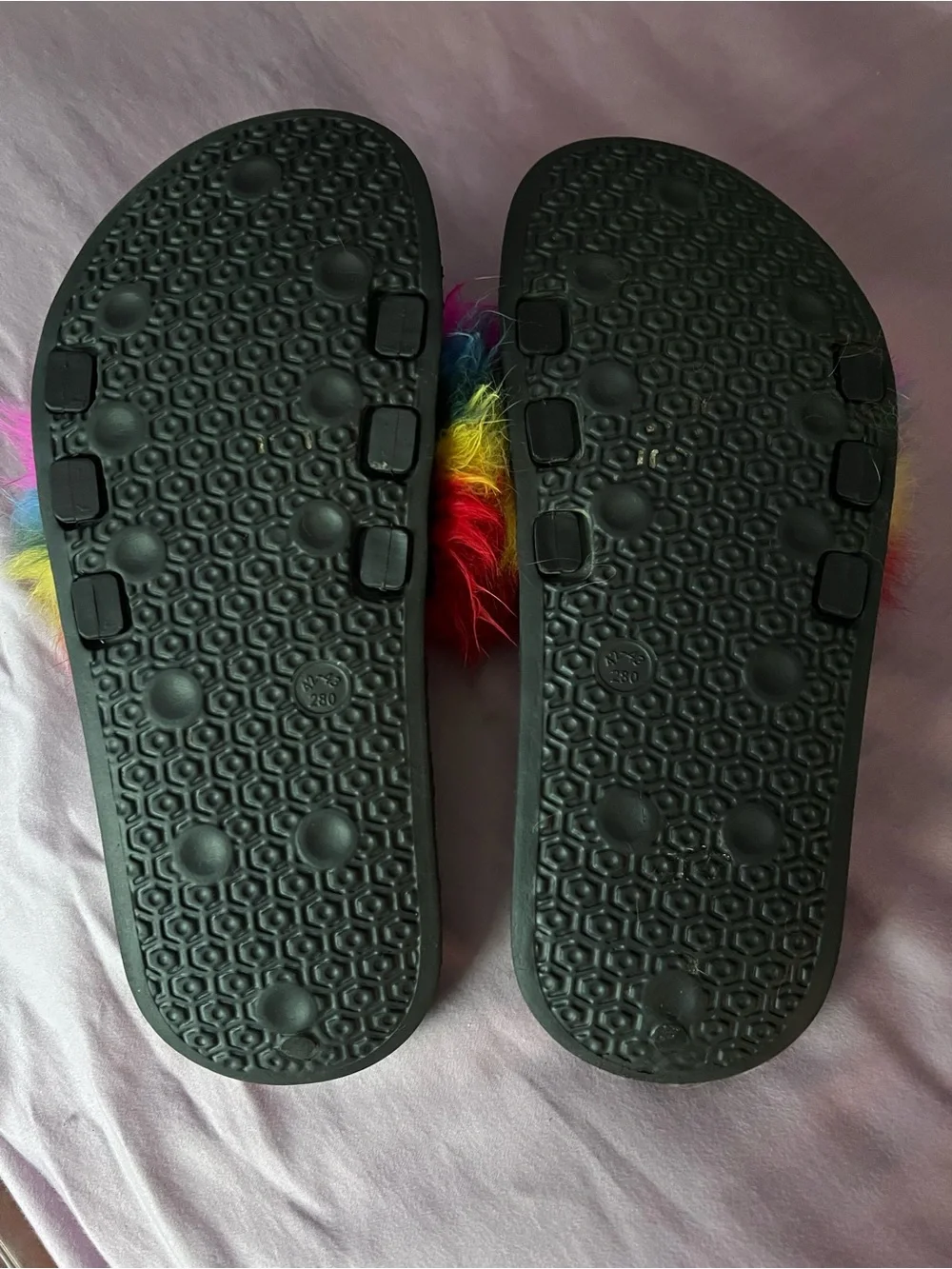 Rainbow Faux Fur Slide Sandals - Black Base